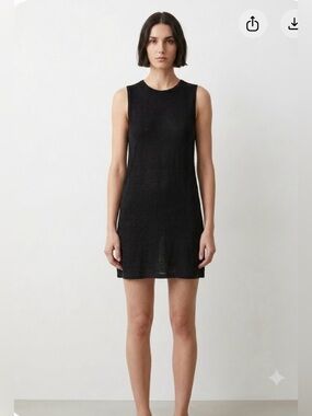 360 Sweater Black Linen Knit Sleeveless Tank With Side Cutouts Dress Size L